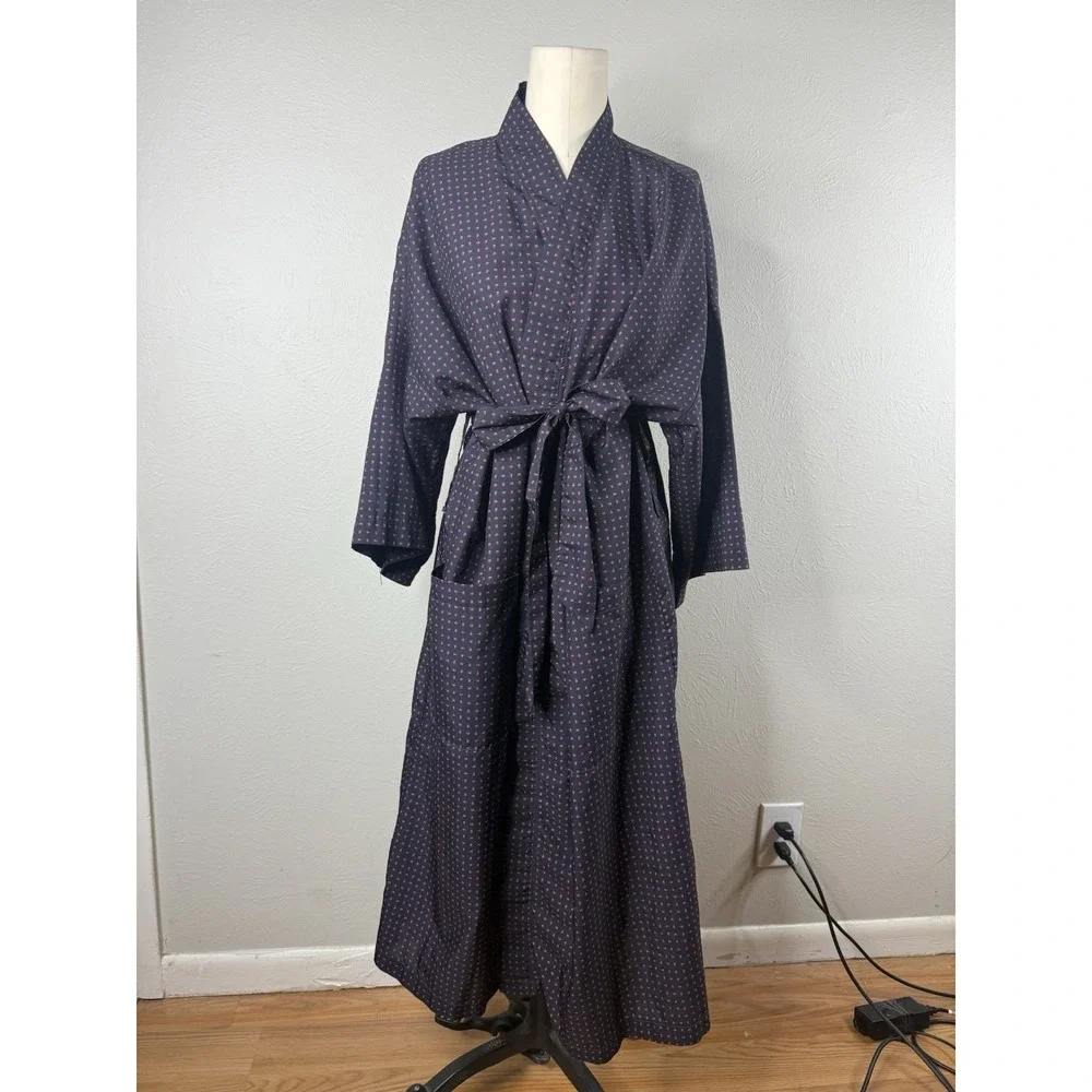Christian Dior Monsieur Vintage Navy Blue Robe Red Paisley Dot One Size Men's